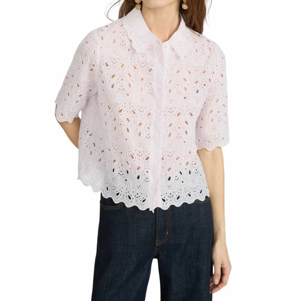 NEW FRAME the paisley eyelet top in bubble gum